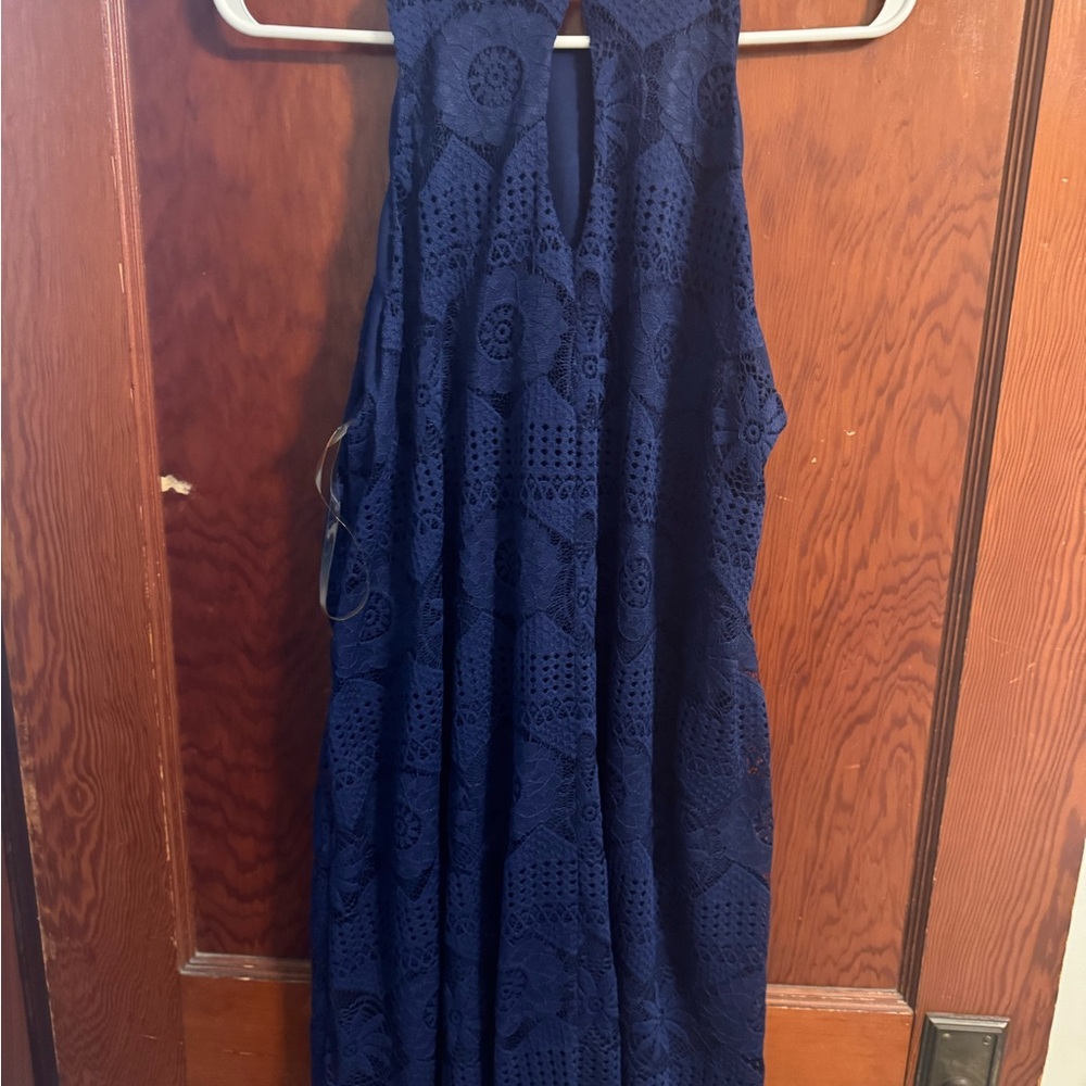 Elegant Navy Blue Lace Dress